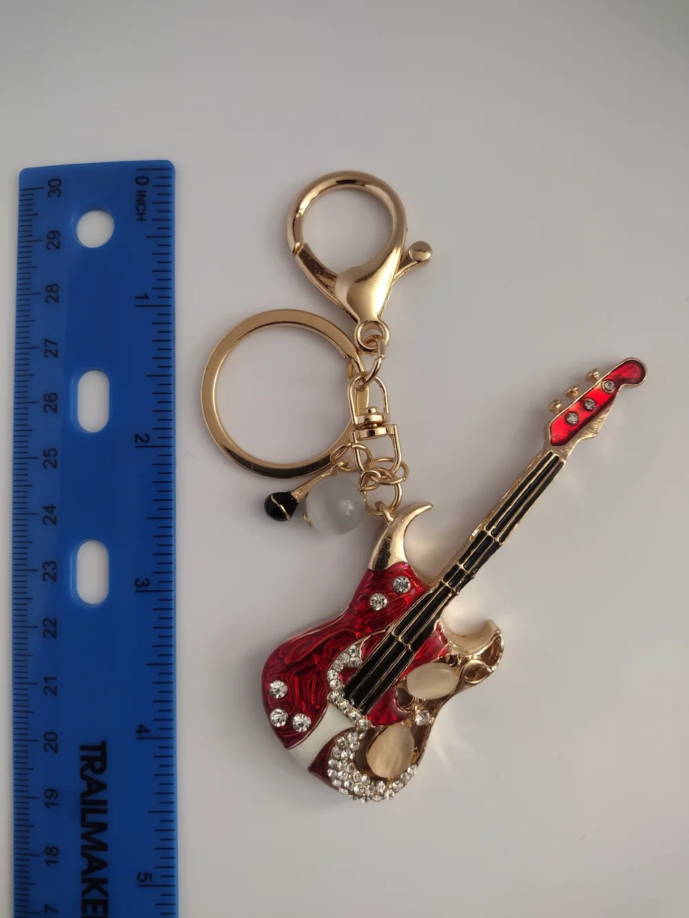 Red Guitar Enamel Keychain Charm - Fashionable Women’s Accessory